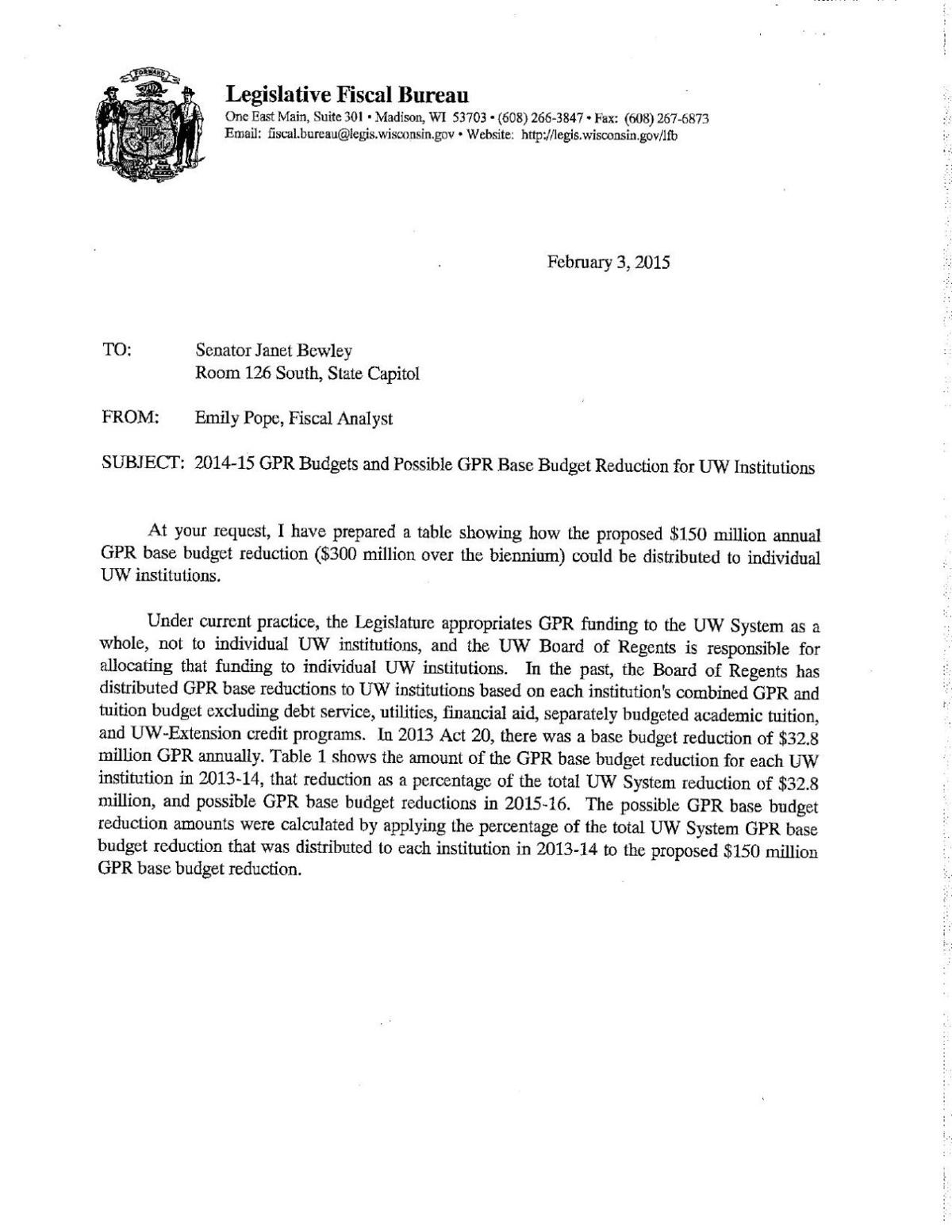 University of Wisconsin budget cuts by campus