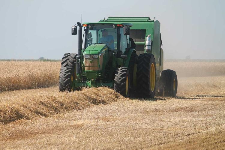 combine baling wheat straw