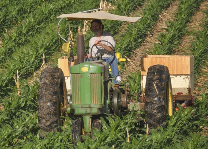 Wade spreads fertilizer