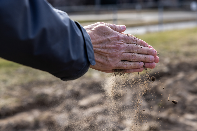 Hands holding dirt