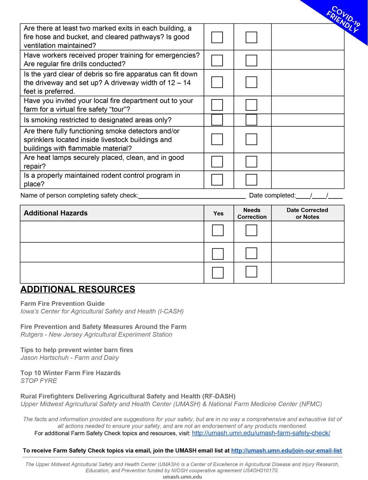 Farm Safety checklist building fires page 2