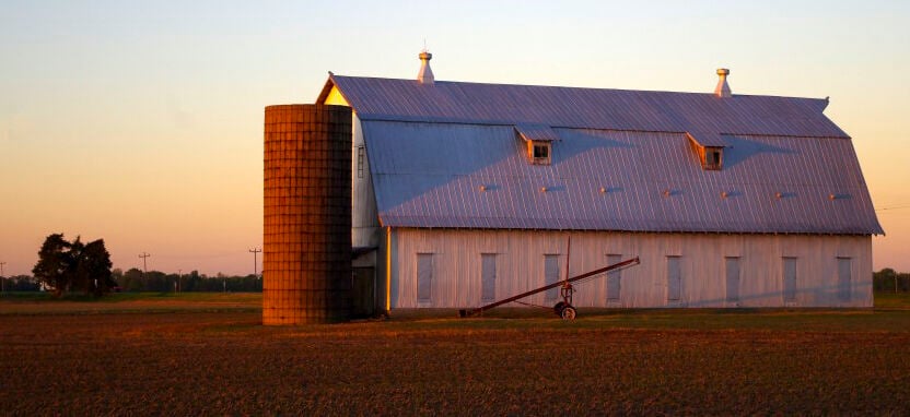 Barn at sunset or sunrise