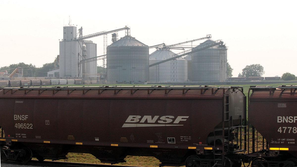 A train passes an elevator in northeastern Illinois