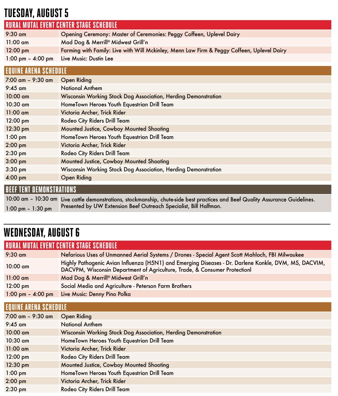 2025 Wisconsin Farm Technology Days -- Tuesday schedule and Wednesday schedule part 1
