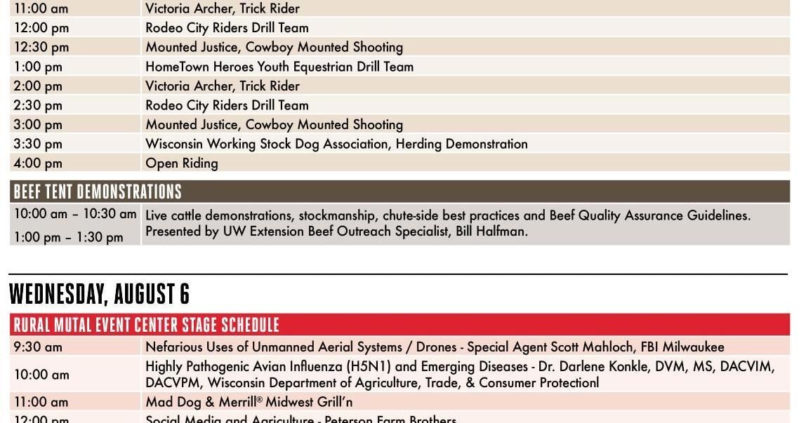 2025 Wisconsin Farm Technology Days -- Tuesday schedule and Wednesday schedule part 1