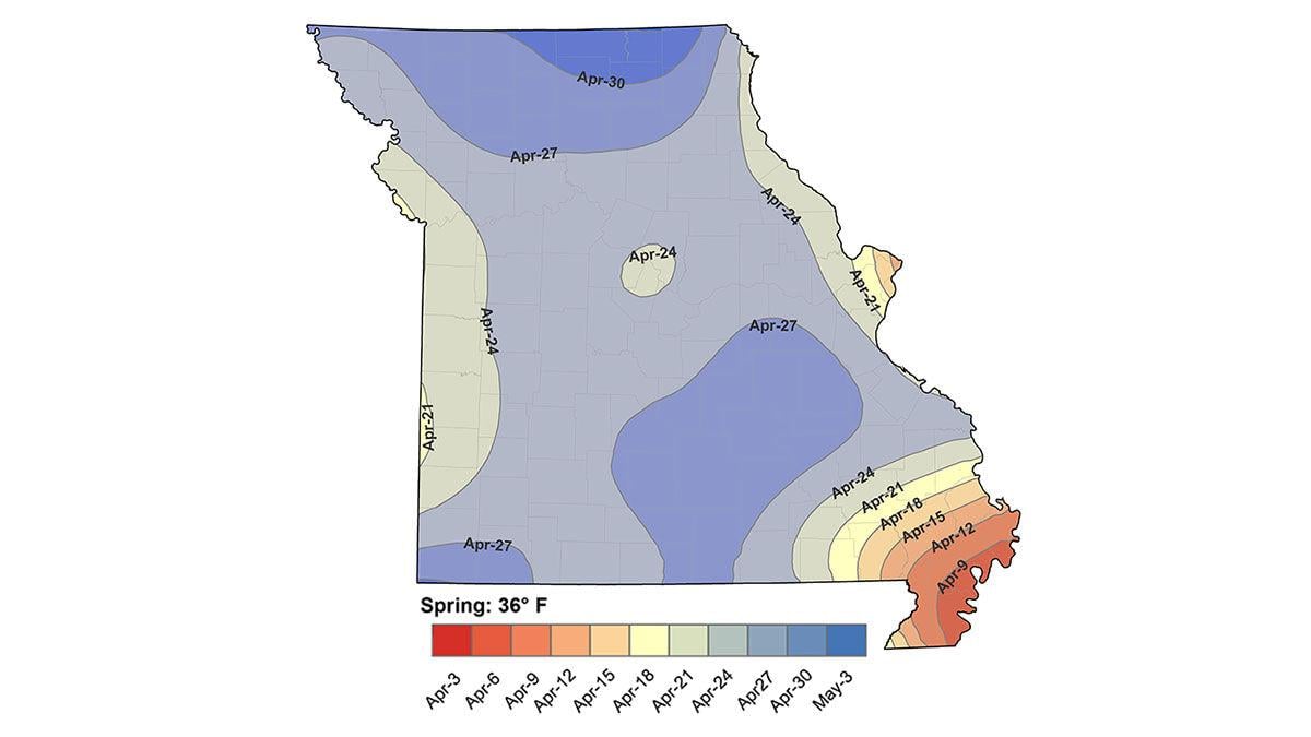 Missouri frost dates map