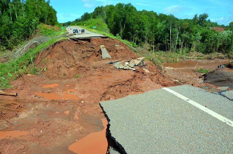 Flood damages state highway near Ashland, Wisconsin.