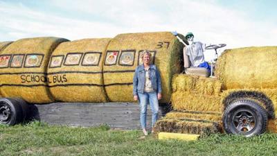 Hay Bale art School bus