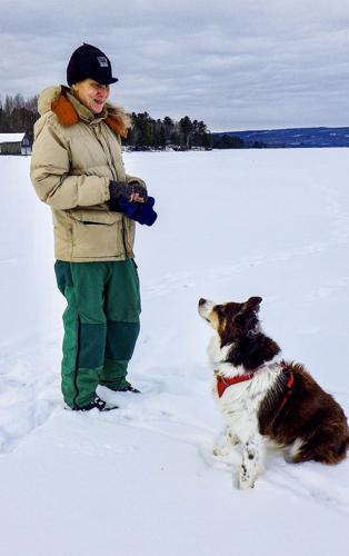 Red trains human on ice
