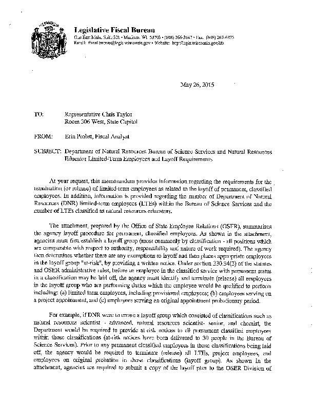 Fiscal Bureau paper on DNR cuts