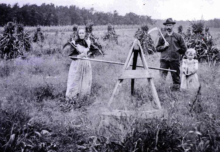 Corn shocks historic photo