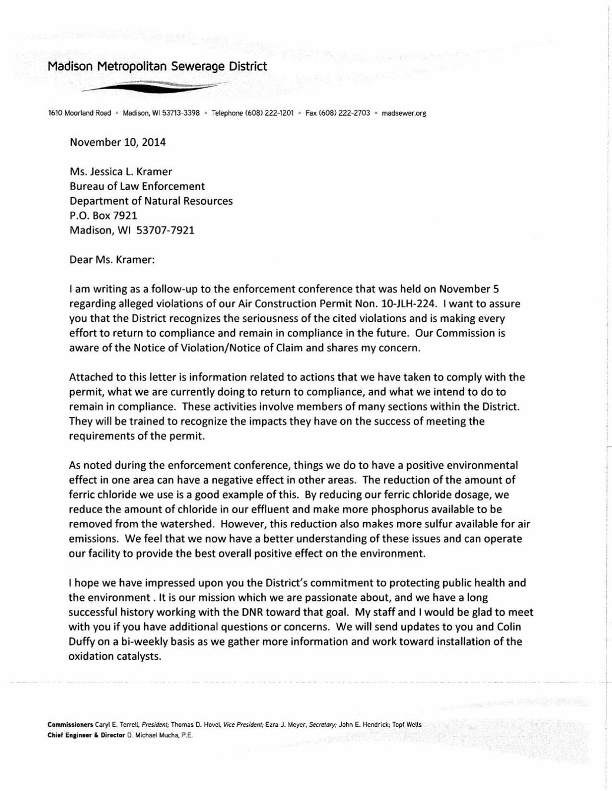 MMSD response to DNR