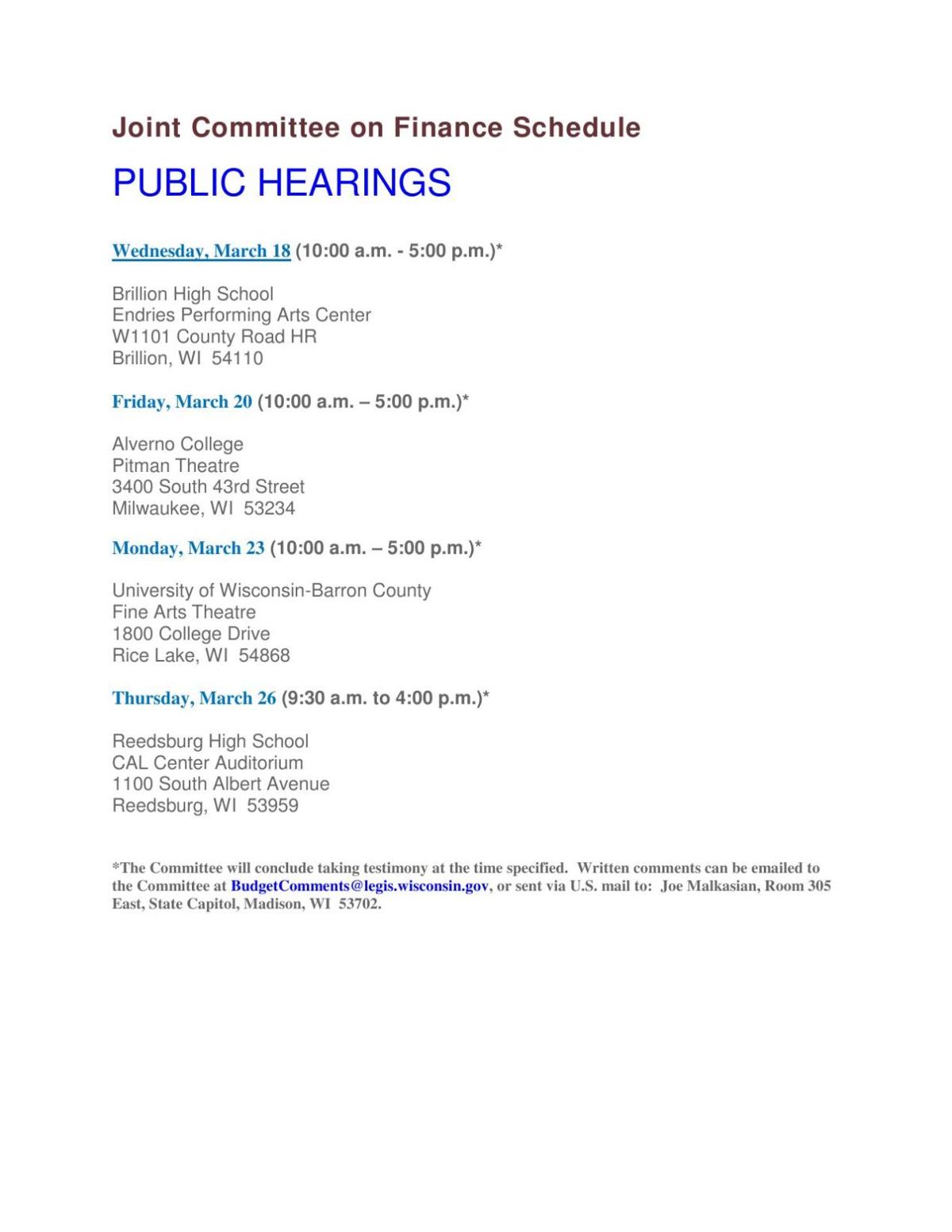 Budget hearing schedule