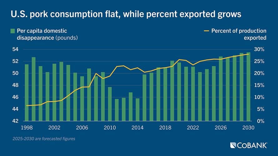 U.S. pork consumption flat, while percent exported grows