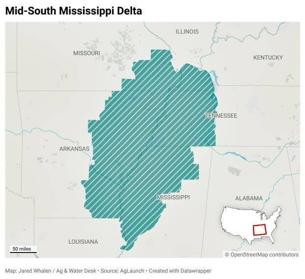 Mid-South Mississippi Delta map