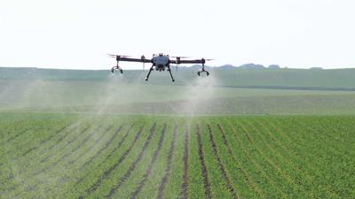 eight-rotor drone sprays fungicide