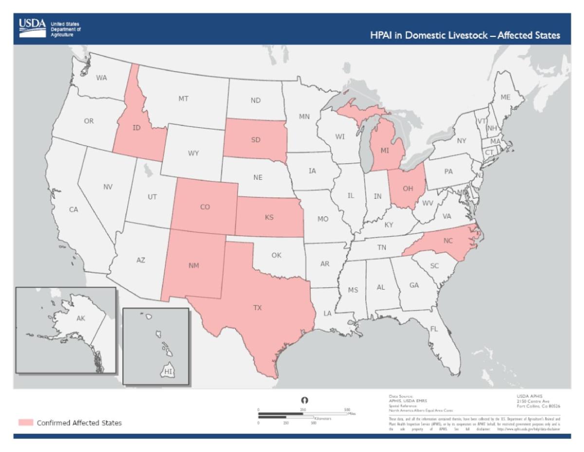 States with affected cows H5N1