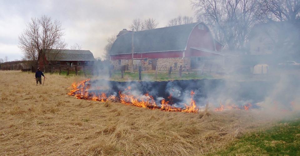 Hay field burns