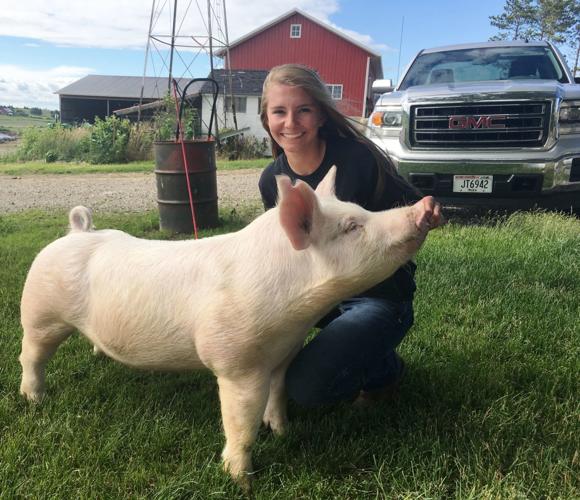 Audrey Pelikan with Yorkshire pig