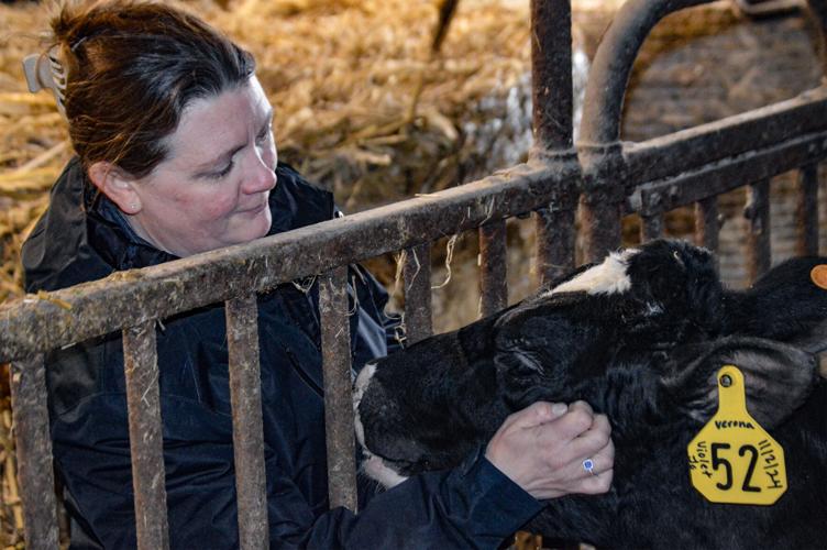 Felicia Erickson with calf