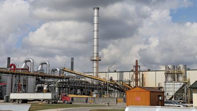 Trucks unload corn at the SIRE plant near Council Bluffs