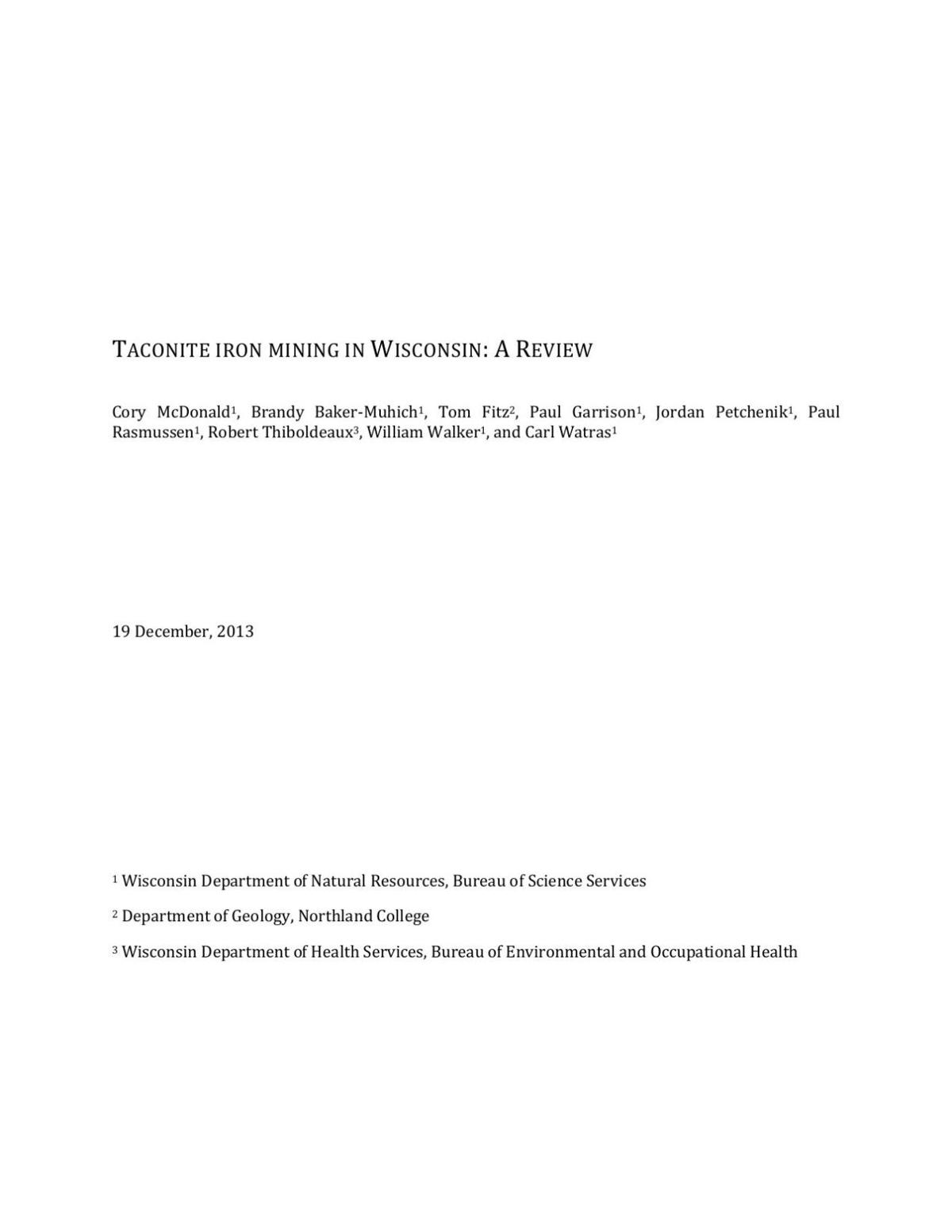 DNR report on taconite iron mining