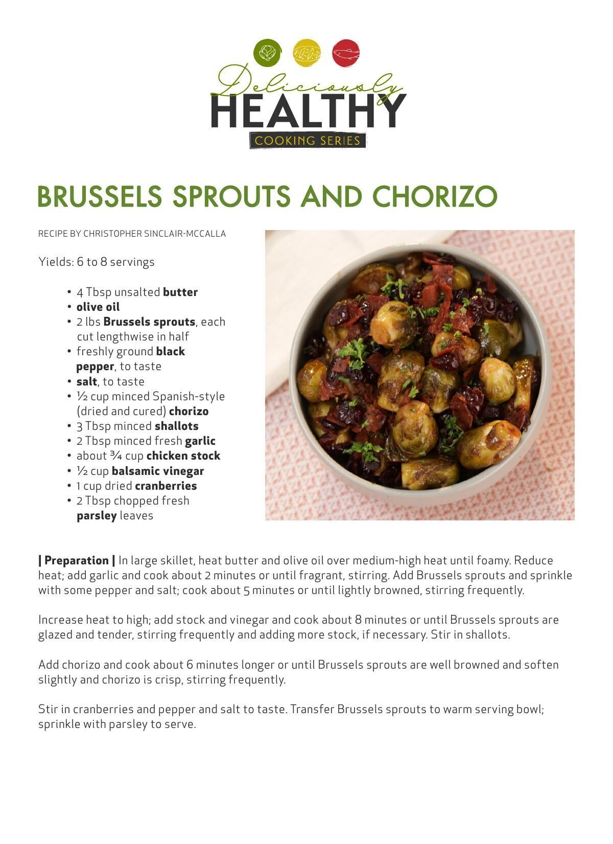 Download the Brussels sprouts and chorizo recipe