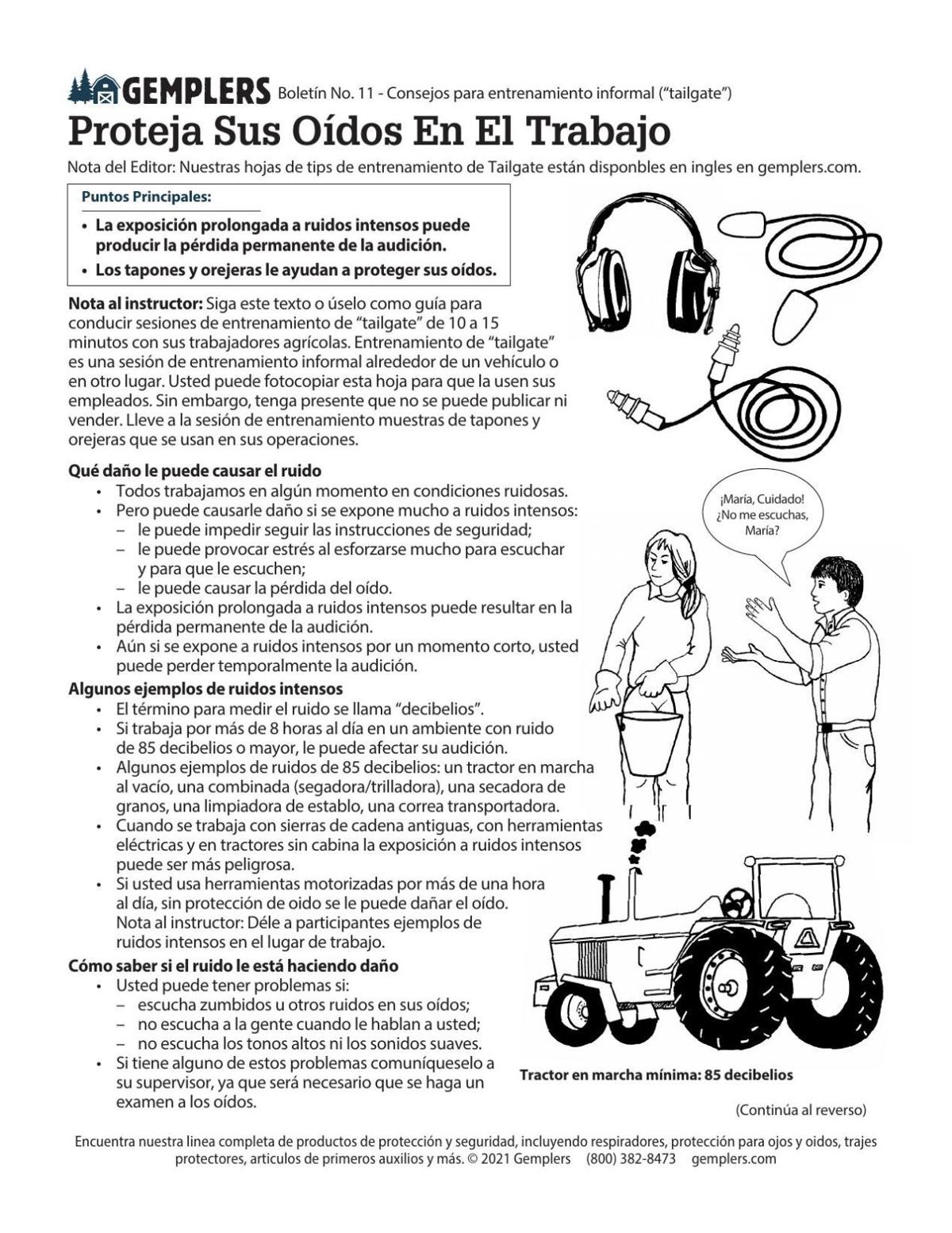 Protect Your Hearing on the Job page 1 - Spanish