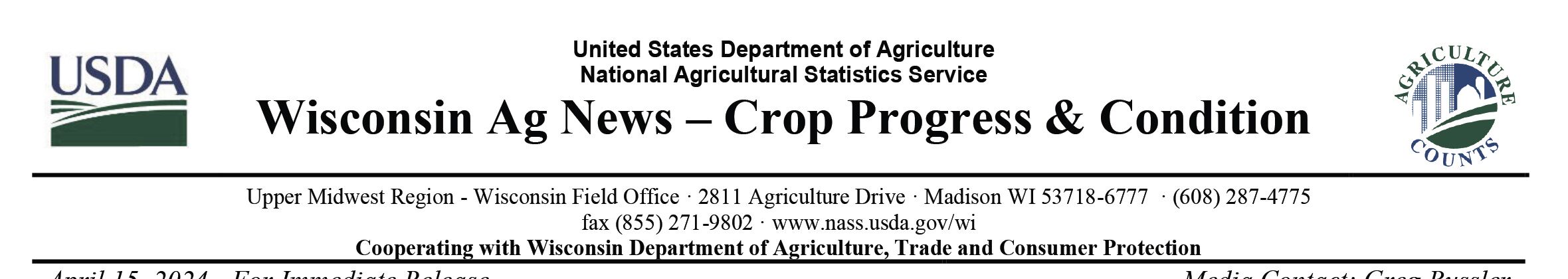 USDA NASS Wisconsin U.S. Department of Agriculture National Agricultural Statistics Service logo for Wisconsin