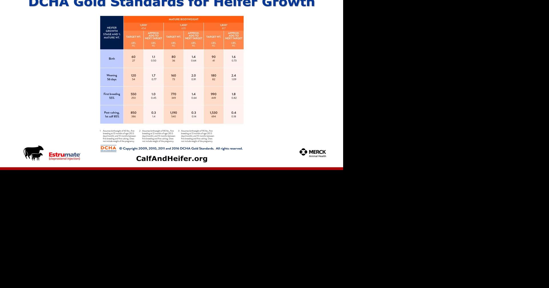 DCHA Gold Standards for Heifer Growth