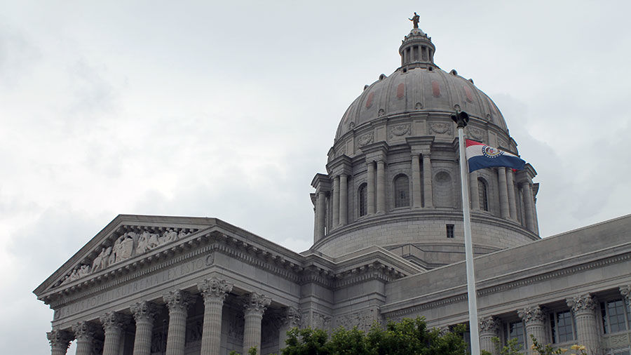 Missouri Capital close up with flag