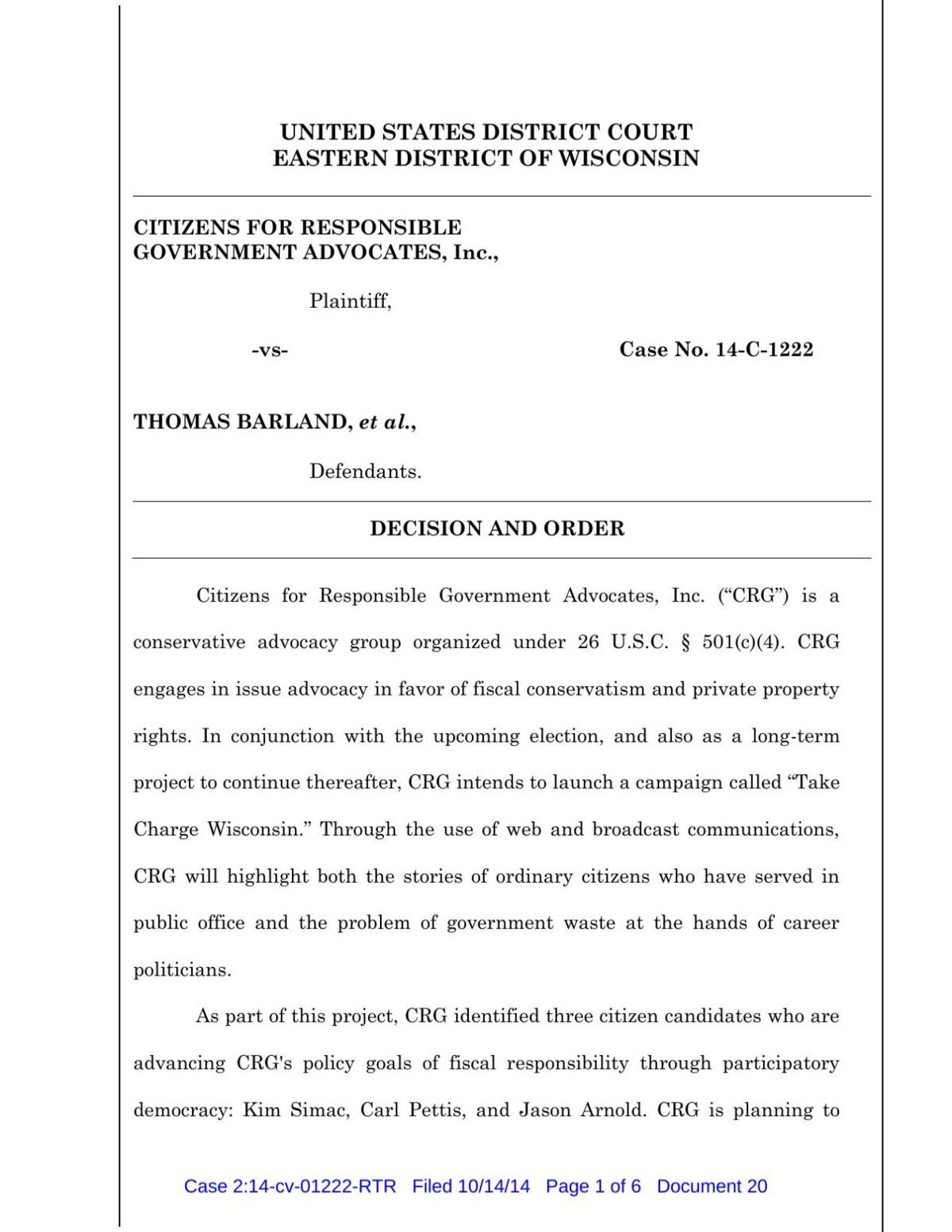 U.S. District Judge Rudolph Randa's order