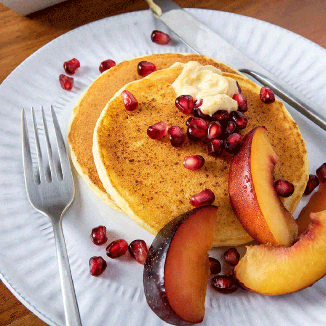 Cottage Cheese Pancakes with Cinnamon and Maple Butter