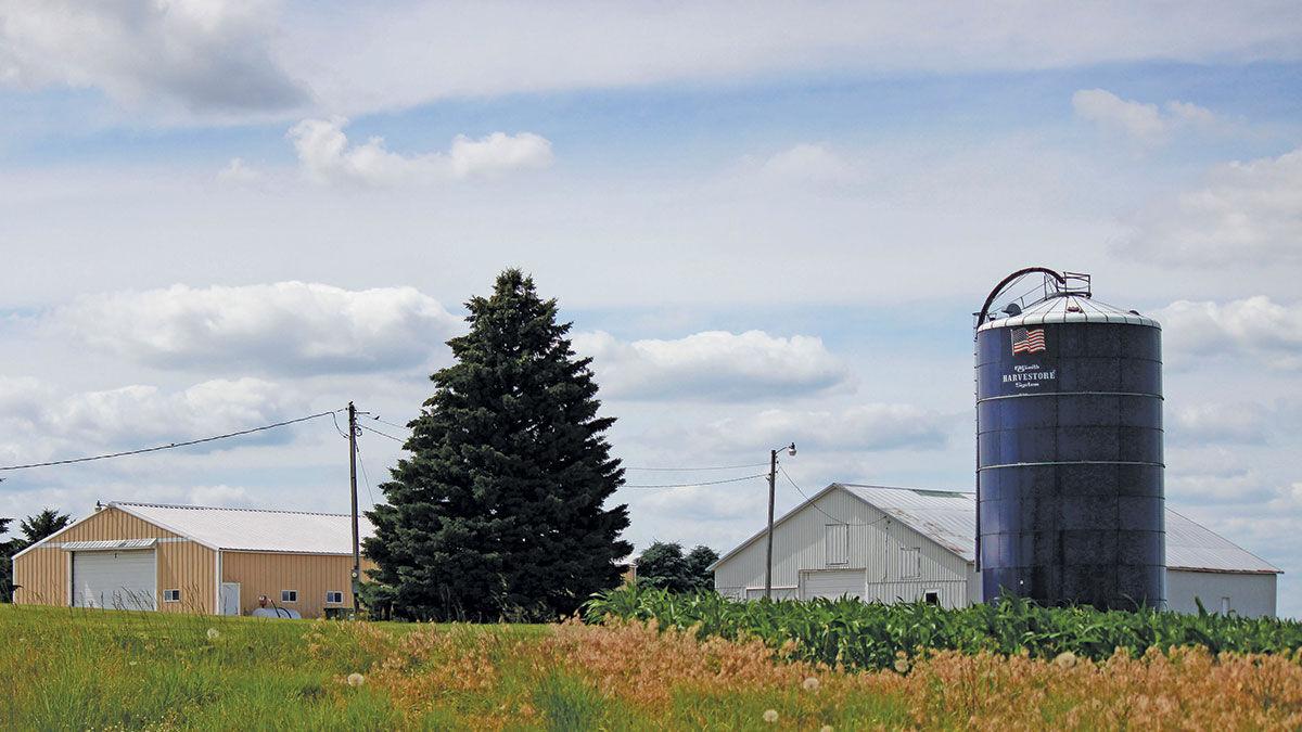 Farm photo with flag silo