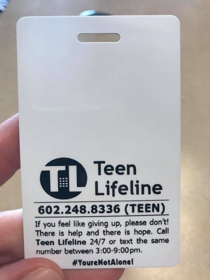 Students at Desert Vista High School now have joined their Mountain Pointe High counterparts in carrying ID badges that include the Teen Lifeline number in case they need to talk to someone.