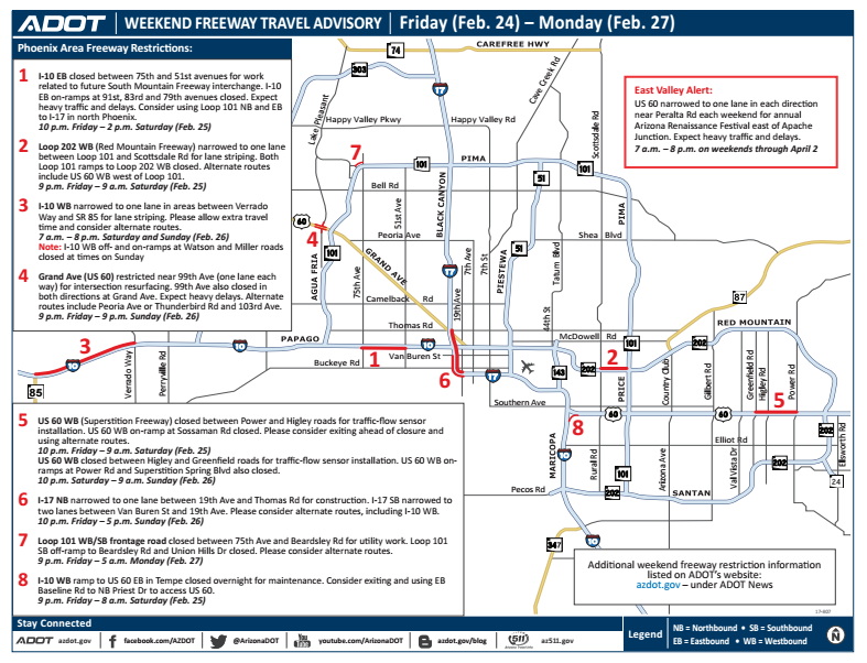 Adot Weekend Freeway Travel Advisory Feb 24 27 Safe Driving 1612