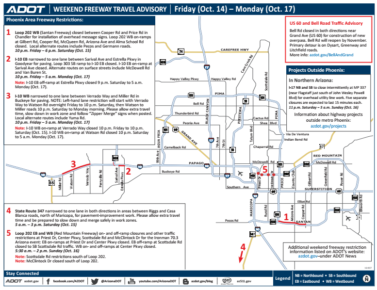 ADOT Weekend Freeway Travel Advisory (Oct. 14-17) | Safe Driving ...