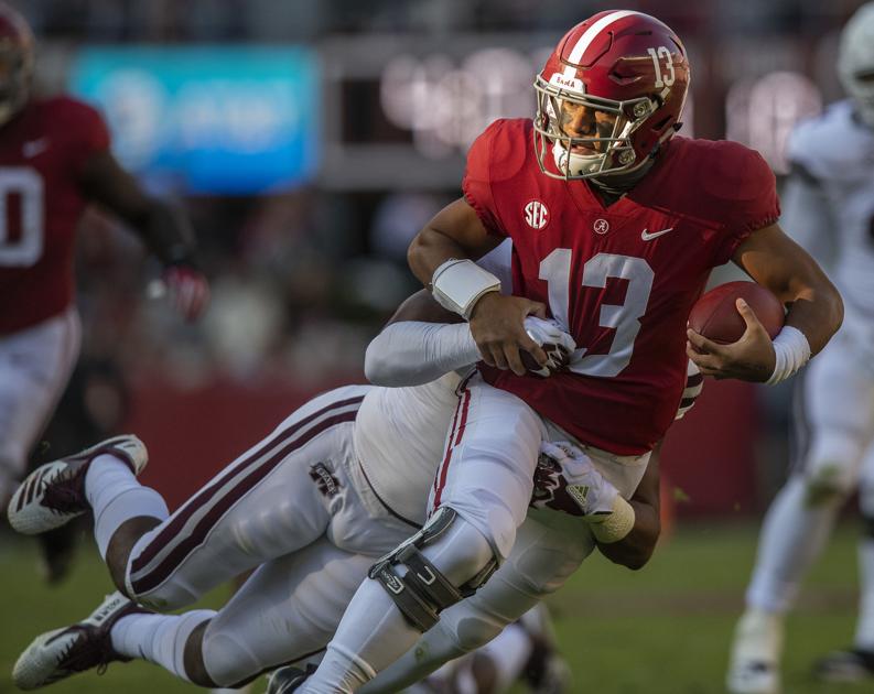 Alabama football Tua knocked from game as Tide records second straight