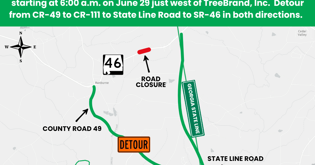 ALDOT announces temporary SR-46 closure in Ranburne for drainage