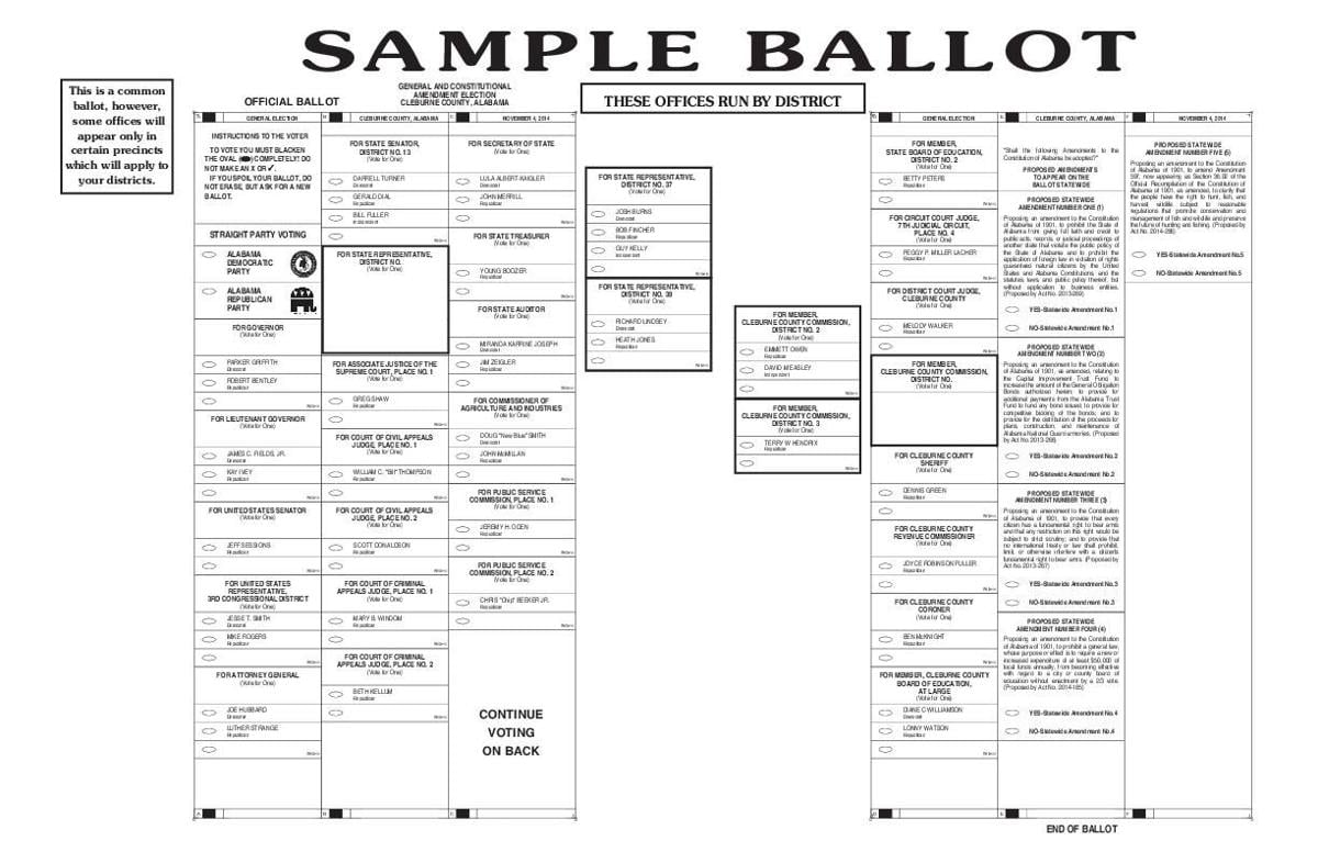 Cleburne County Sample Ballot