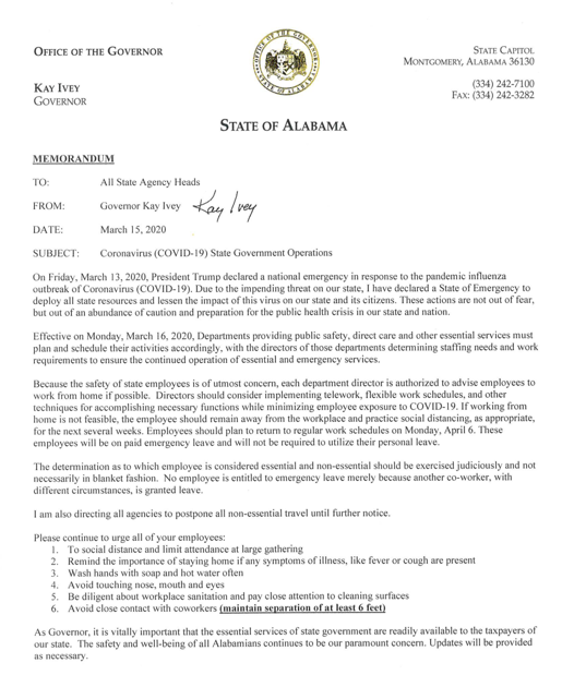 Ivey Letter To State Employees On Coronavirus Png Annistonstar Com