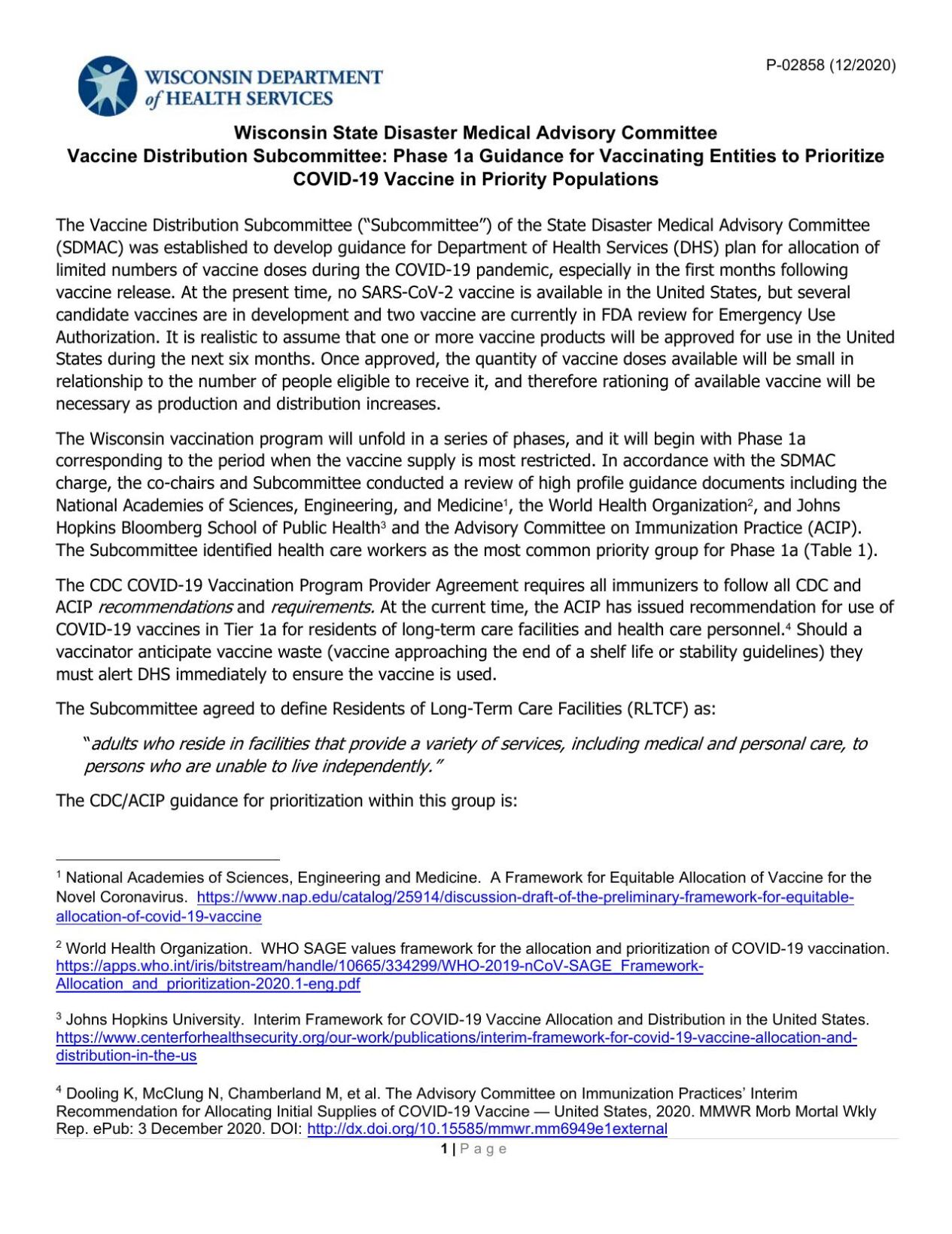 Wisconsin vaccine priorities