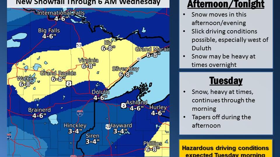 Some snow accumulation is expected Monday into Tuesday, Jan. 21-22