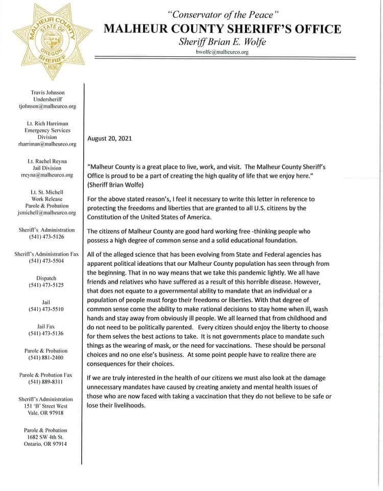 Sheriff Brian Wolfe Aims To Tell Gov Kate Brown He Will Not Enforce Current Or Future Rules Local News Stories Argusobserver Com Sheriff Brian Wolfe Aims To Tell Gov Kate Brown He Will Not Enforce Current Or Future Rules Local News Stories Argusobserver Com