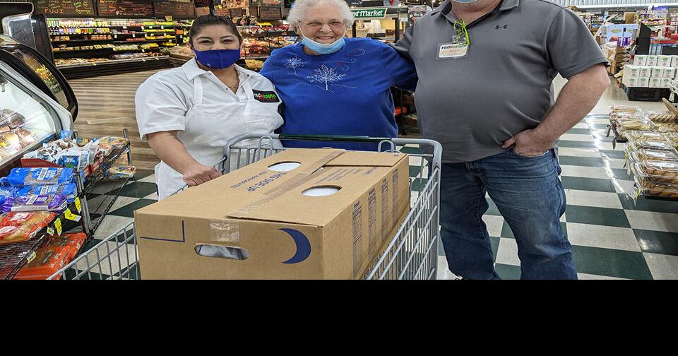 Picking up donations from Red Apple