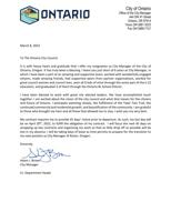 Ontario City Manager Adam Brown's resignation letter