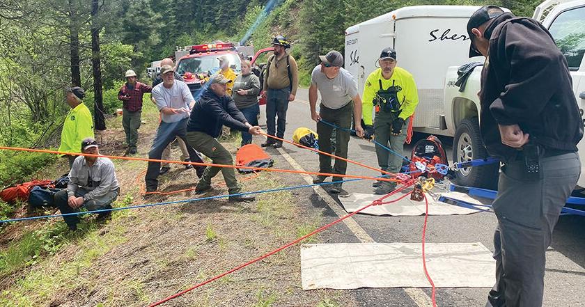 Highline Rescue Responders deploy highline rope rescue for man who crashed into steep ...