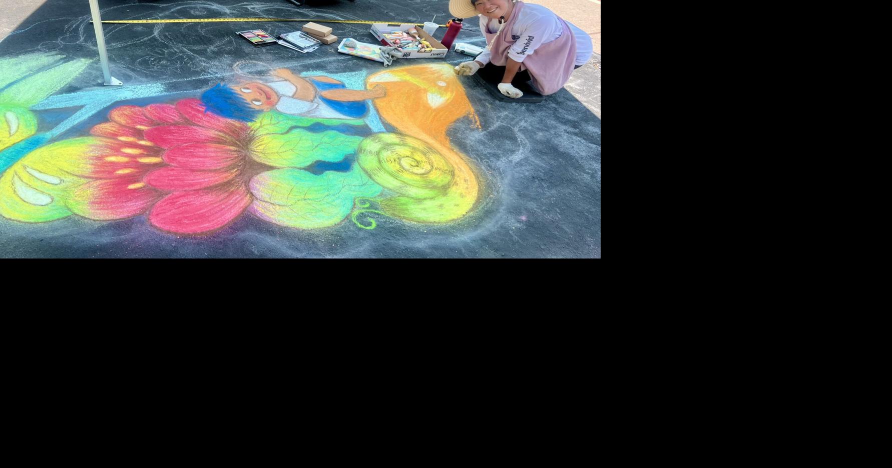 Local artist installs chalk mural in Olde Town encouraging kids to experience nature