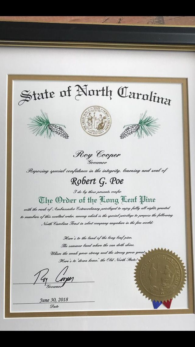 Robert Poe presented with the Order of the Long Leaf Pine Community