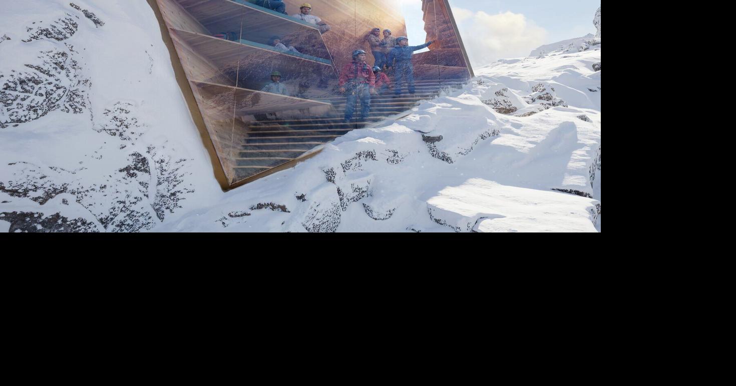 New glass shelter blends right into the rocks of mountain